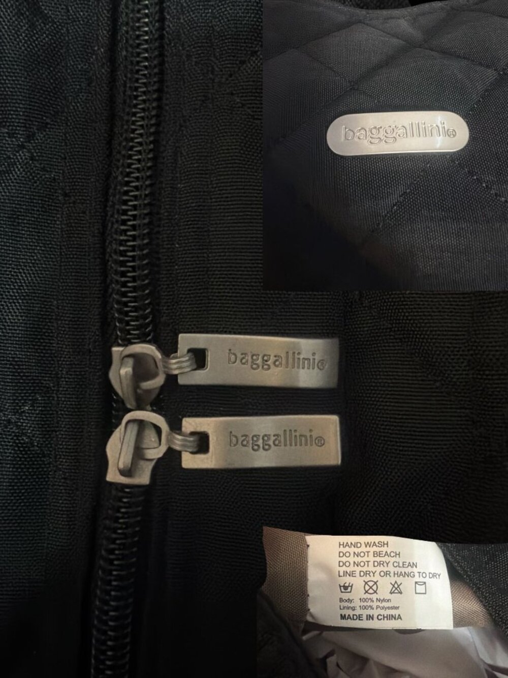 Baggallini Large Quilted Travel Duffle Black Nylon 3 Compartment Tote Wristlet - Picture 10 of 10